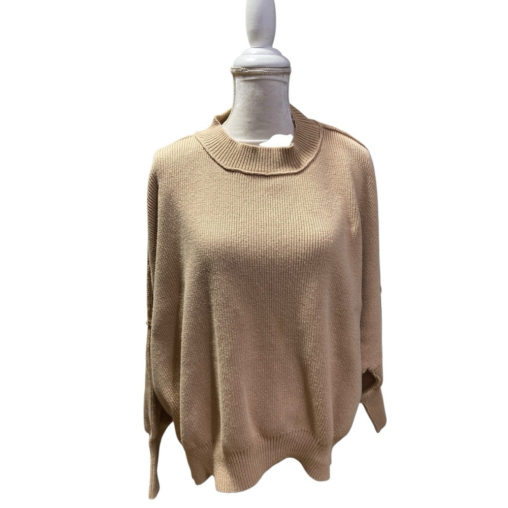 VICI Beige Ribbed Knit Oversized Dolman Sleeve Sweater Women's Large Boho‎ Lagen